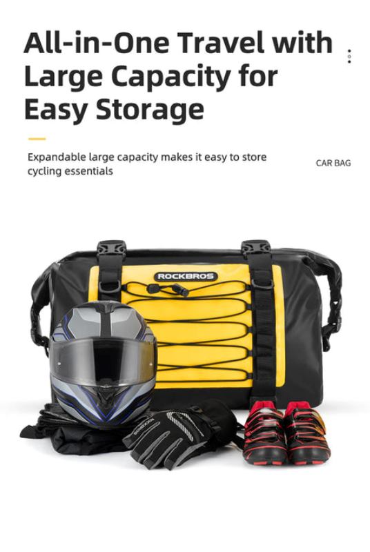 Rockbros Leather Saddle Bag Motorcycle Waterproof Side Bag For Motor Bike 60L Pannier Bag (Pair) (AS-010Y)-Yellow Black