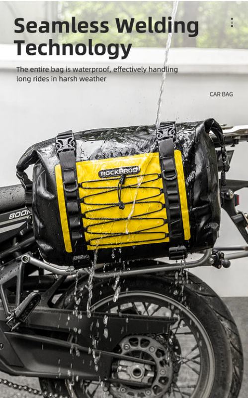 Rockbros Leather Saddle Bag Motorcycle Waterproof Side Bag For Motor Bike 60L Pannier Bag (Pair) (AS-010Y)-Yellow Black