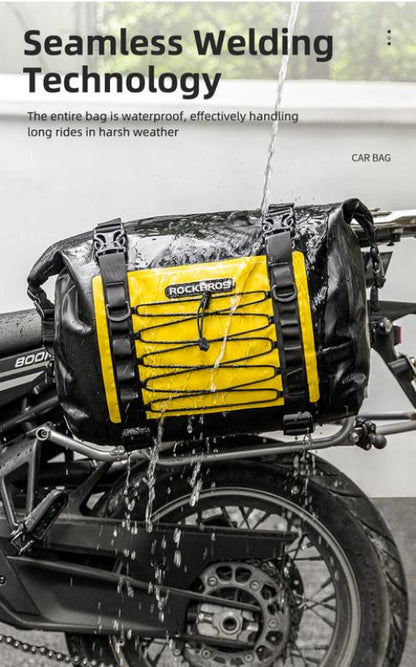 Rockbros Leather Saddle Bag Motorcycle Waterproof Side Bag For Motor Bike 60L Pannier Bag (Pair) (AS-010Y)-Yellow Black