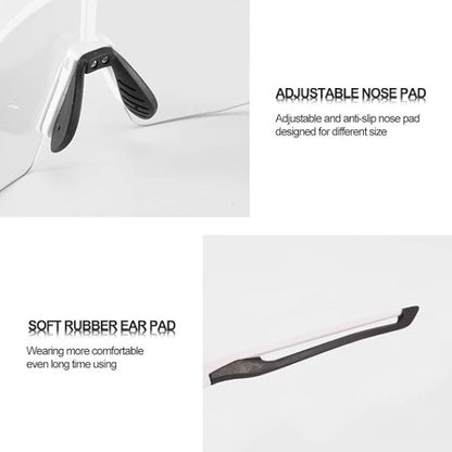 Rockbros Sports Photochromic Sunglasses TR90 Unbreakable Lightweight Sports Glasses for Men Women Sports glasses (10172)-Black White