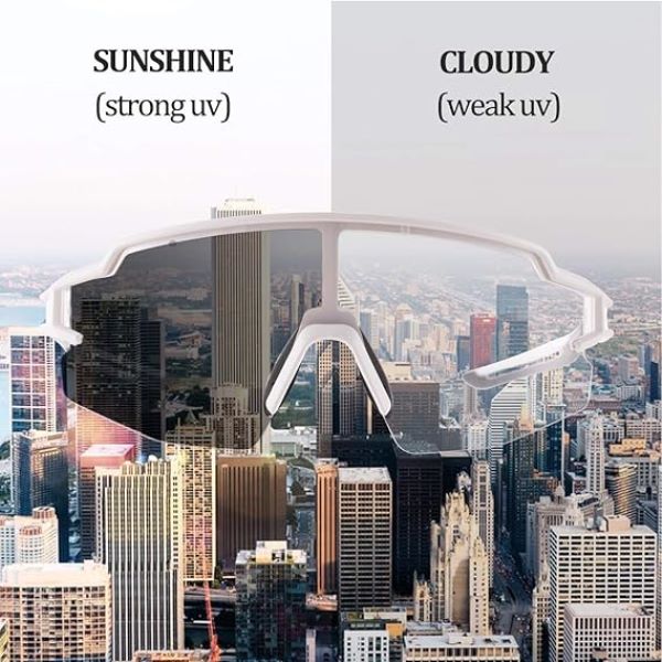 Rockbros Sports Photochromic Sunglasses TR90 Unbreakable Lightweight Sports Glasses for Men Women Sports glasses (10172)-Black White