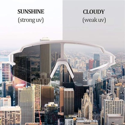 Rockbros Sports Photochromic Sunglasses TR90 Unbreakable Lightweight Sports Glasses for Men Women Sports glasses (10172)-Black White