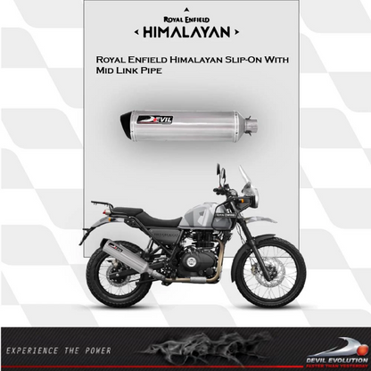Royal Enfield Himalayan Slip-On Devil Exhaust With Mid Link Pipe - Part no. D2.1L - 520 mm Extended Body