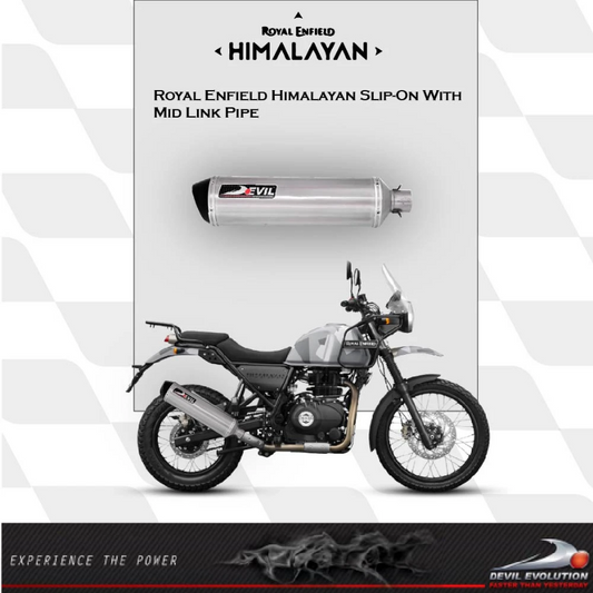 Royal Enfield Himalayan Slip-On Devil Exhaust With Mid Link Pipe - Part no. D2.1L - 520 mm Extended Body