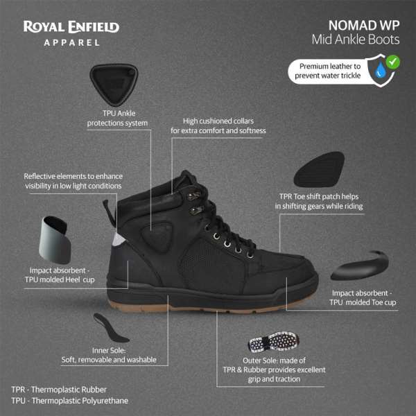 Royal Enfield - Nomad Waterproof Mid Ankle Boots (Black)