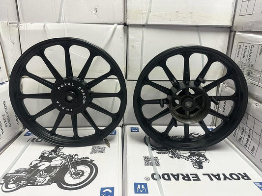 Royal Erado 12 Spoke Full Black Alloy For Royal Enfield Reborn Classic Single Disc Standard After 2023 Model Single Disc
