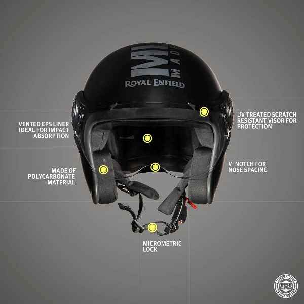Royal Enfield Jet Open Face MLG Helmet Matt Black Dark Grey With Clear Visor