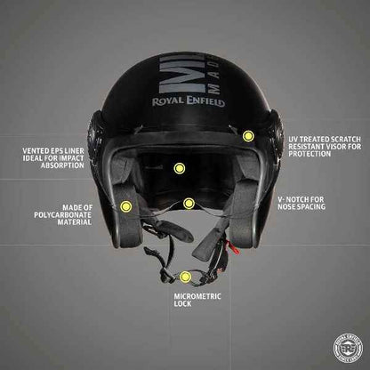 Royal Enfield Jet Open Face MLG Helmet Matt Black Dark Grey With Clear Visor