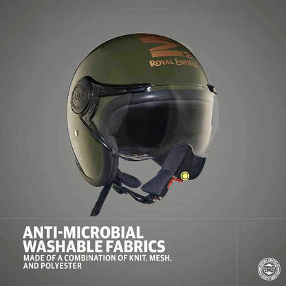 Royal Enfield Jet Open Face MLG Helmet With Clear Visor Green