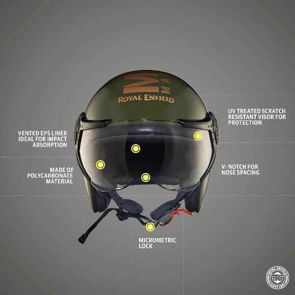 Royal Enfield Jet Open Face MLG Helmet With Clear Visor Green