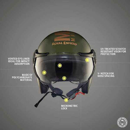 Royal Enfield Jet Open Face MLG Helmet With Clear Visor Green