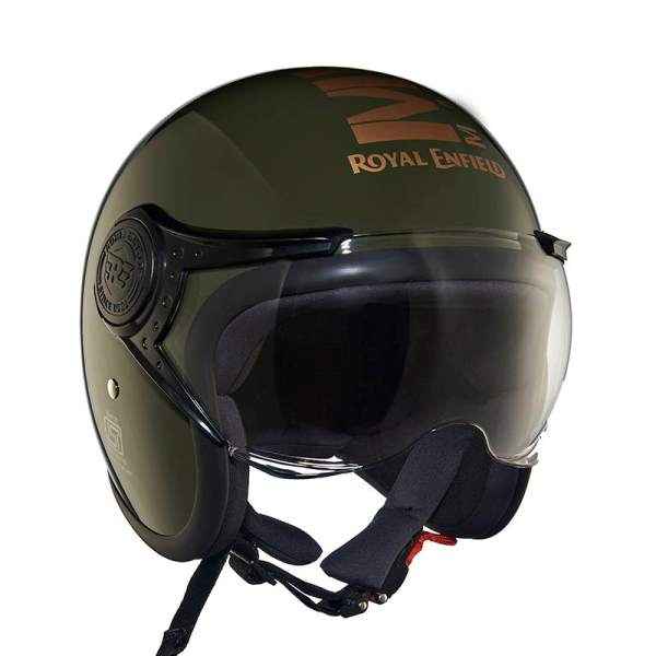 Royal Enfield Jet Open Face MLG Helmet With Clear Visor Green