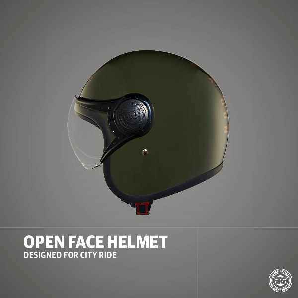 Royal Enfield Jet Open Face MLG Helmet With Clear Visor Green