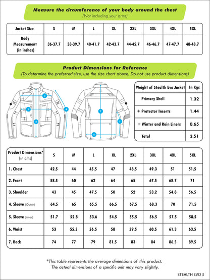 Rynox Jacket Size Chart