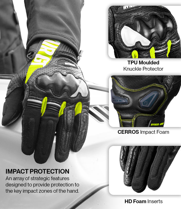 Rynox AIR GT 2 Riding Gloves - Black/Hi-Viz Green