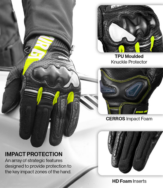 Rynox AIR GT 2 Riding Gloves - Black/Hi-Viz Green