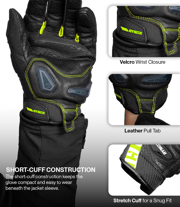 Rynox AIR GT 2 Riding Gloves - Black/Hi-Viz Green