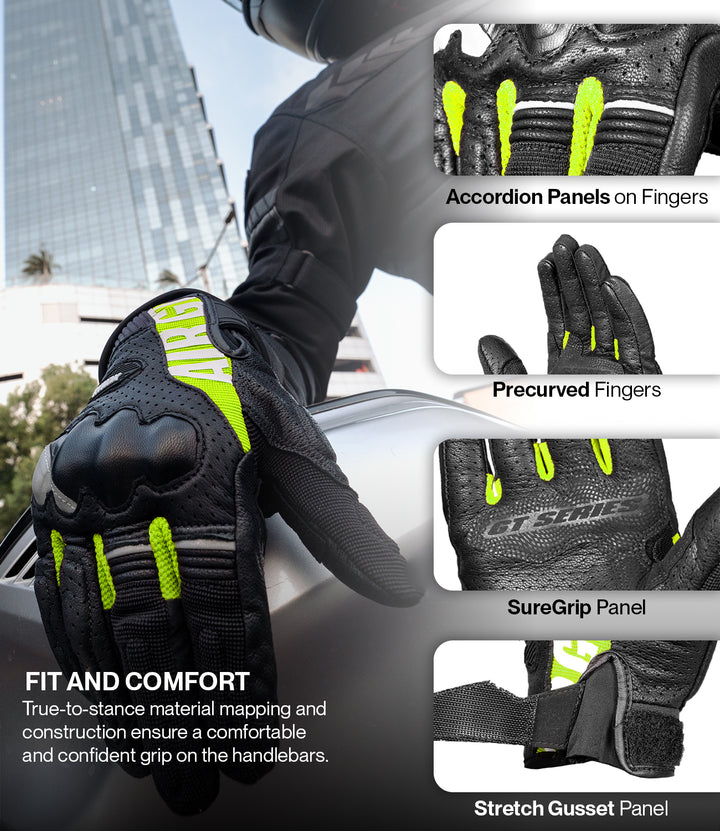Rynox AIR GT 2 Riding Gloves - Black/Hi-Viz Green