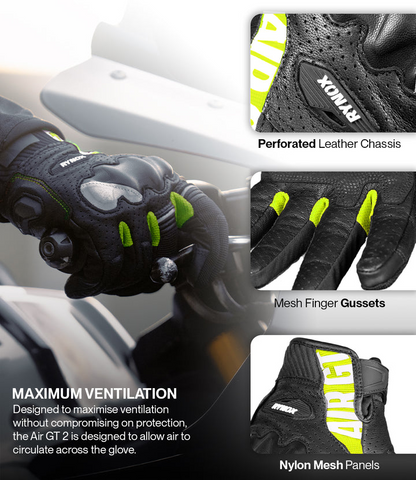 Rynox AIR GT 2 Riding Gloves - Black/Hi-Viz Green