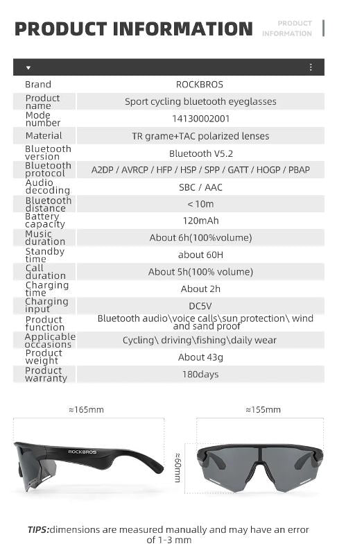 ROCKBROS Bluetooth Polarized Sunglasses Music Speaker Glasses Outdoor Sport (14130002002)-Red