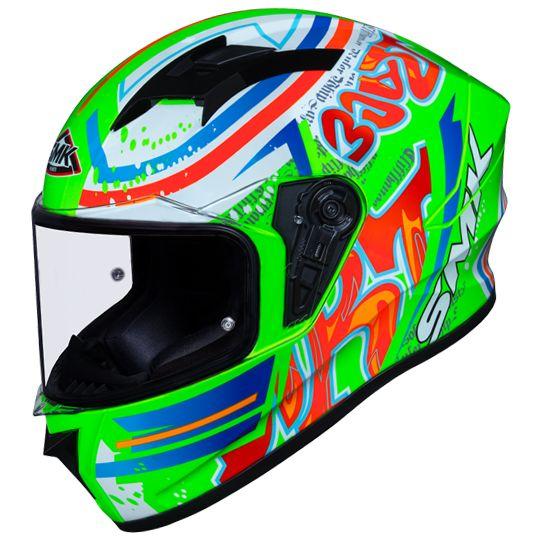 SMK Stellar Graffiti Glossy Green & White Helmet - GL837 - Riders Junction