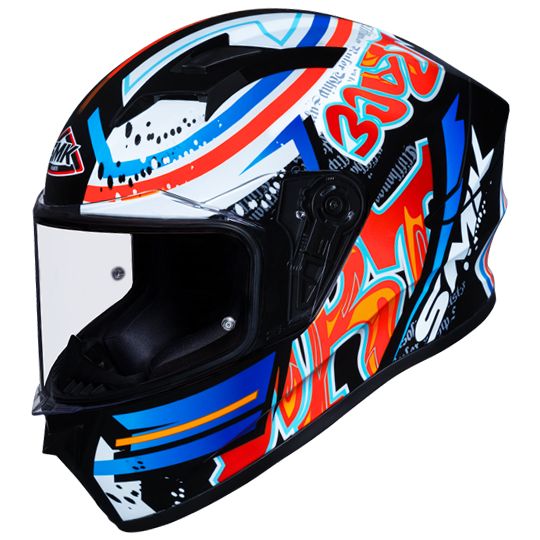 SMK Stellar Graffiti Glossy White & Orange Helmet - GL237 - Riders-Junction