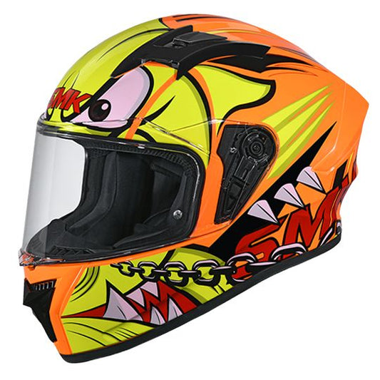SMK Stellar Monster Glossy Orange & Yellow Helmet - GL743 - Riders junction