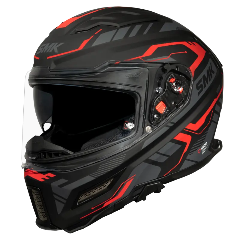 SMK Agnar Tektron Gloss Black Grey Red Helmet - GL263