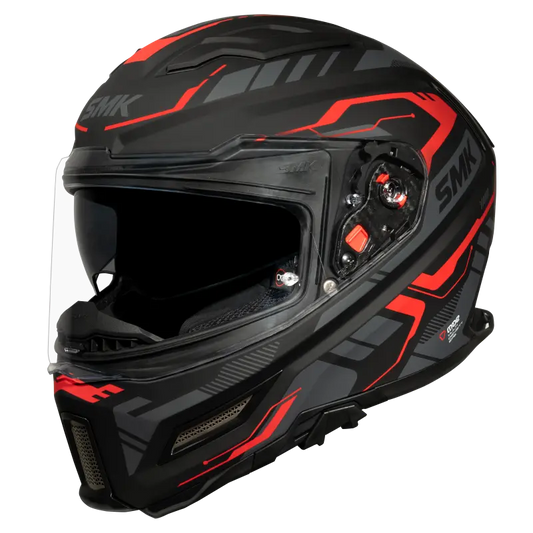 SMK Agnar Tektron Gloss Black Grey Red Helmet - GL263