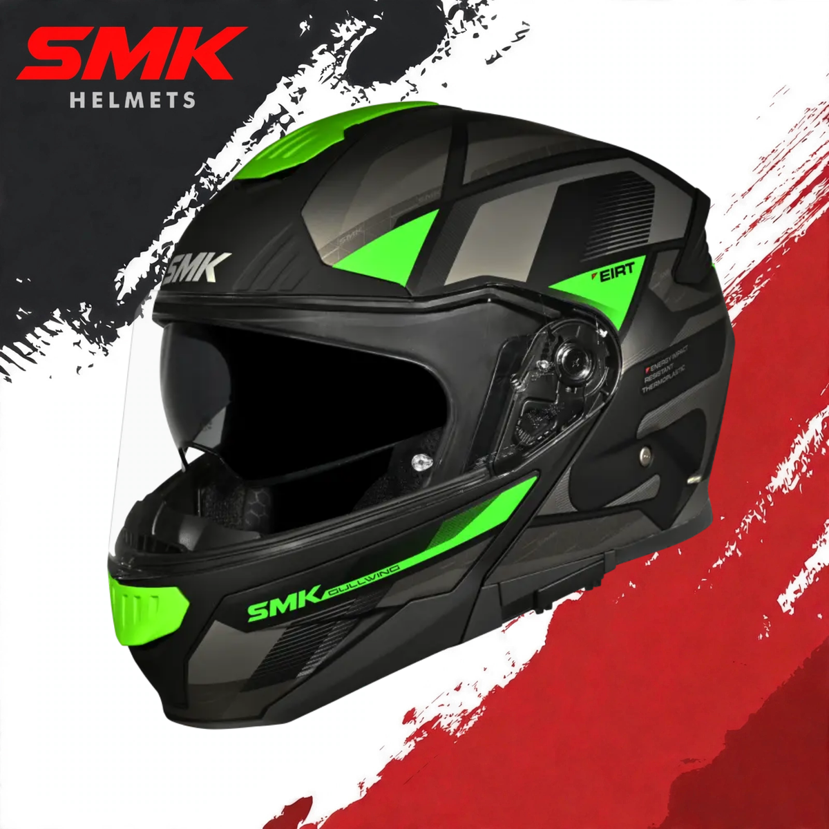 SMK Gullwing Venture Gloss Black Grey Green Helmet - GL268
