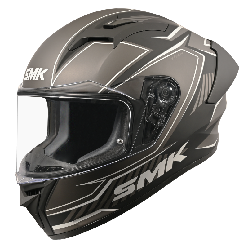 SMK Stellar Sports Adox Gloss Black Grey Helmet - GL266
