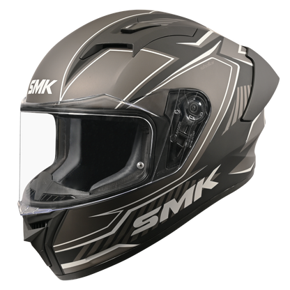 SMK Stellar Sports Adox Gloss Black Grey Helmet - GL266