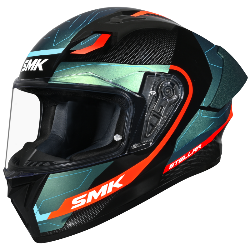 SMK Stellar Sports Flight Gloss Black Blue Orange Chameleon Helmet - GL257C