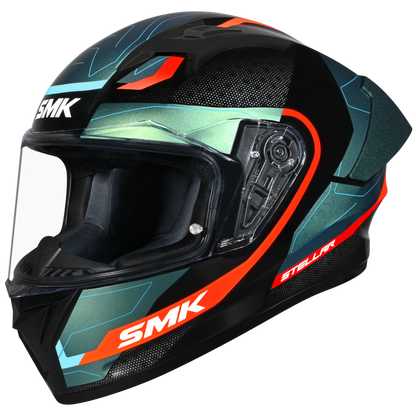 SMK Stellar Sports Flight Gloss Black Blue Orange Chameleon Helmet - GL257C
