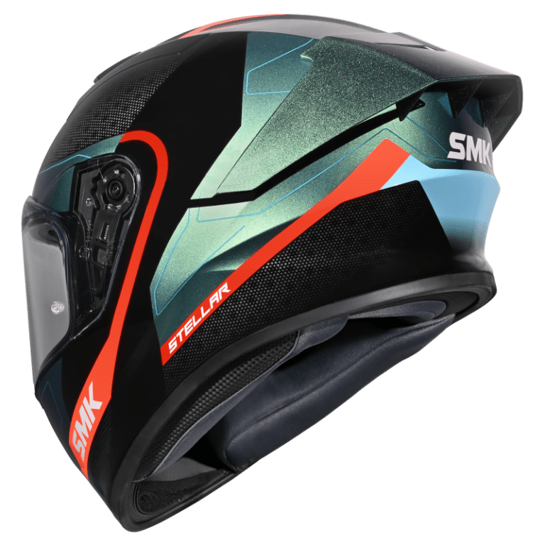 SMK Stellar Sports Flight Gloss Black Blue Orange Chameleon Helmet - GL257C
