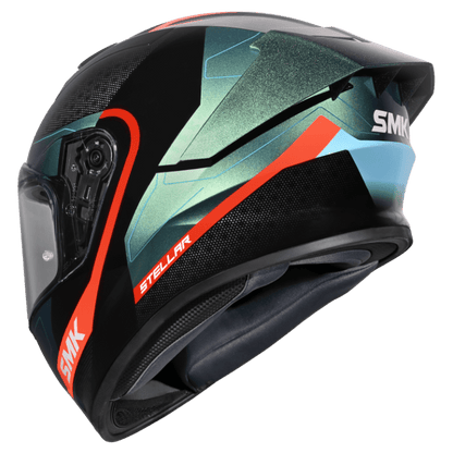 SMK Stellar Sports Flight Gloss Black Blue Orange Chameleon Helmet - GL257C