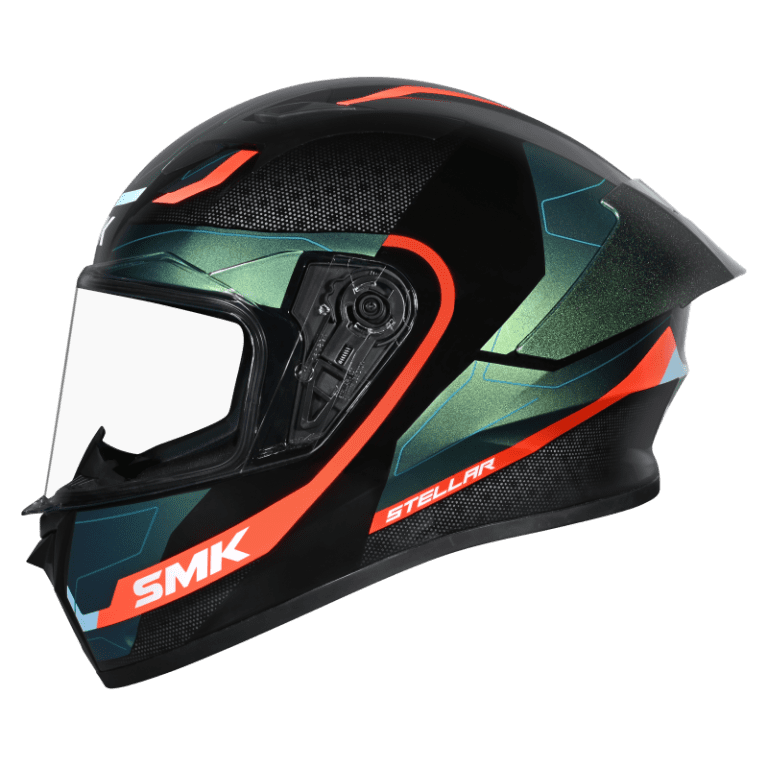 SMK Stellar Sports Flight Gloss Black Blue Orange Chameleon Helmet - GL257C