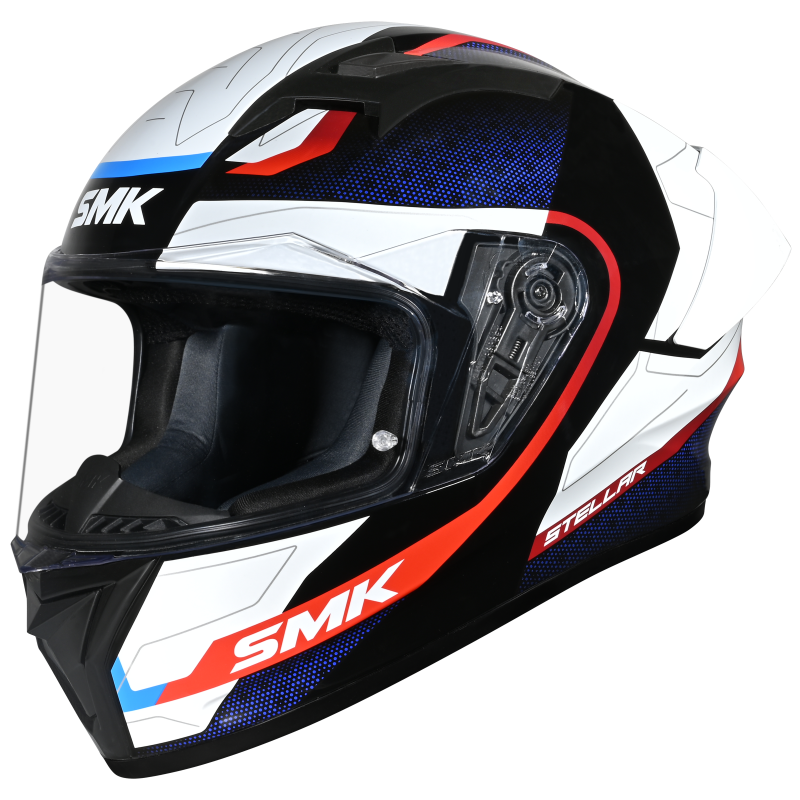 SMK Stellar Sports Flight Gloss Black White Red Helmet - GL213