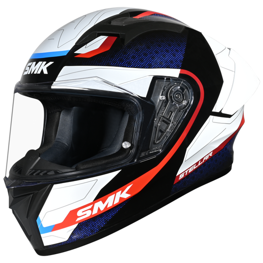 SMK Stellar Sports Flight Gloss Black White Red Helmet - GL213
