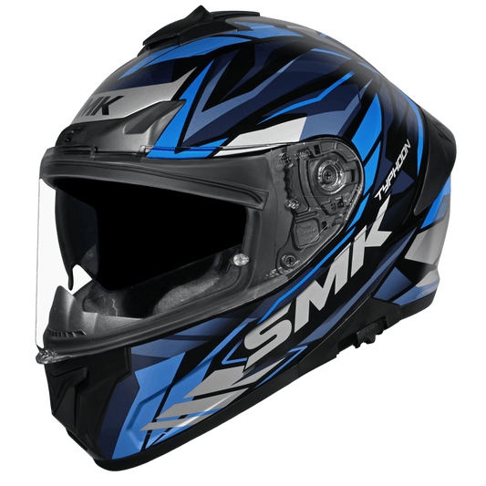 SMK Typhoon Rival Gloss Black Blue Grey Helmet - GL256
