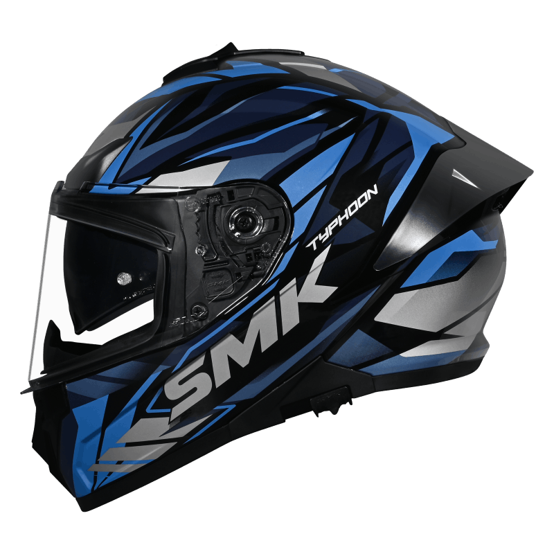 SMK Typhoon Rival Gloss Black Blue Grey Helmet - GL256