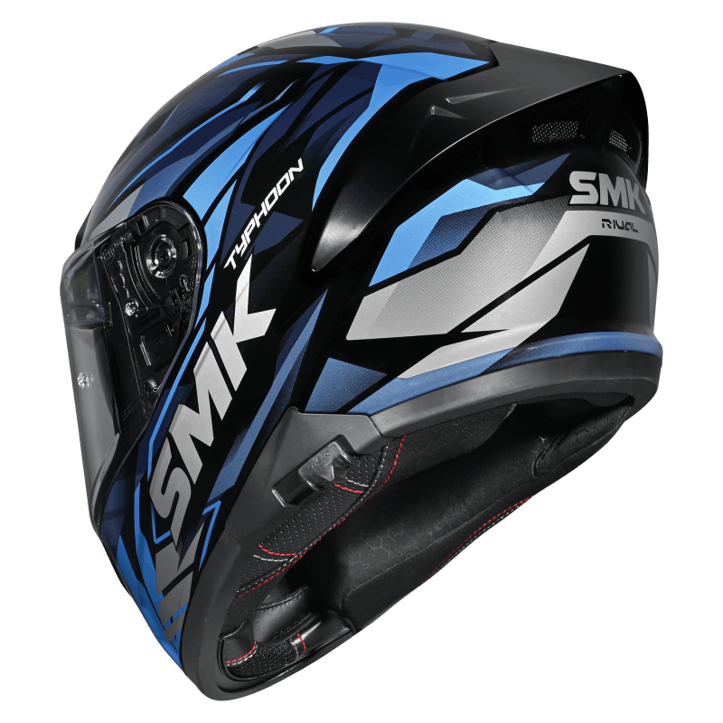 SMK Typhoon Rival Gloss Black Blue Grey Helmet - GL256