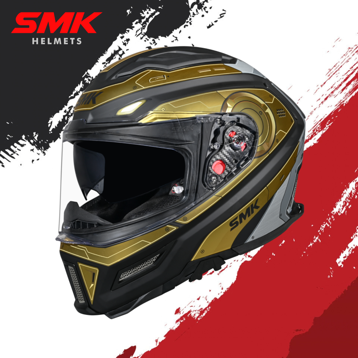 SMK Agnar Cyborg Gloss Black Grey Gold Helmet - GL267