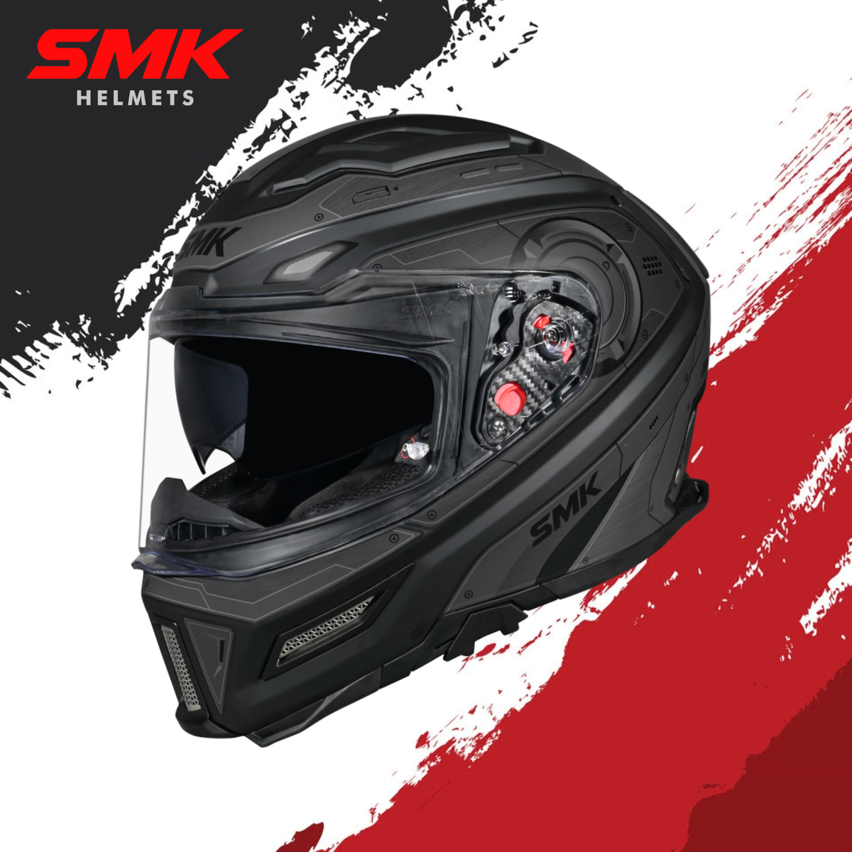 SMK Agnar Cyborg Gloss Black Grey Helmet - GL266