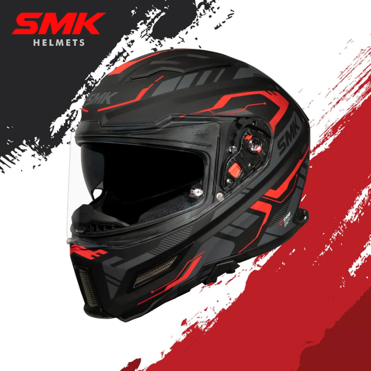 SMK Agnar Tektron Gloss Black Grey Red Helmet - GL263