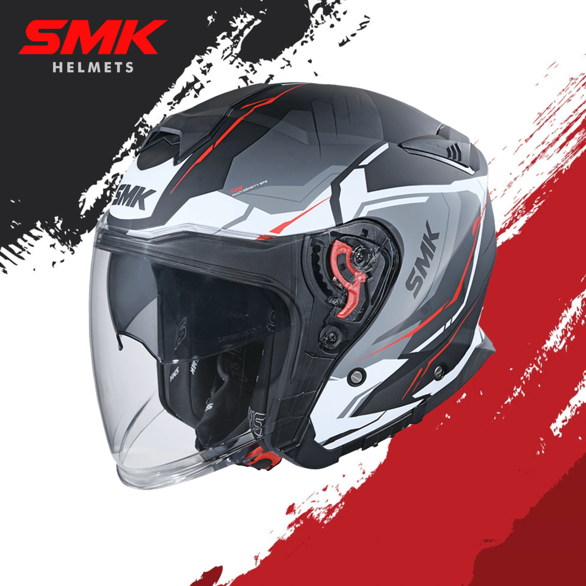 SMK GTJ Escape Black White Red Gloss Helmet - GL213