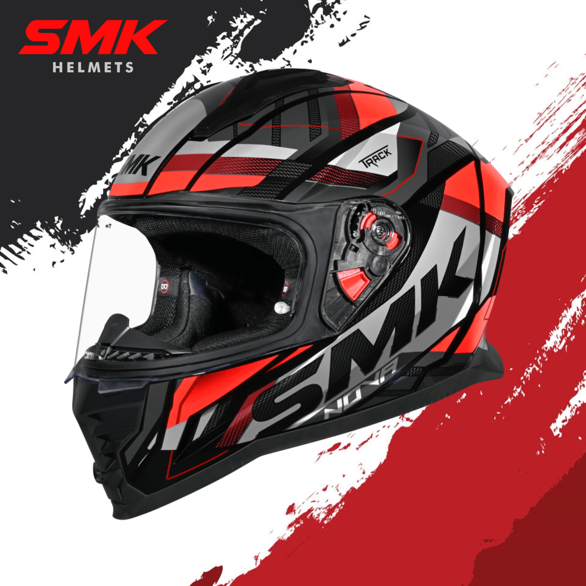 SMK Nova Helmet D-Ring With Clear Visor Track Graphic - MA263