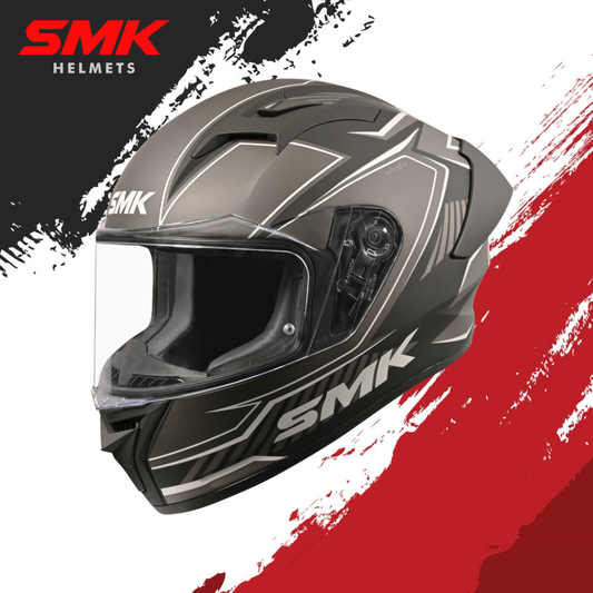 SMK Stellar Sports Adox Gloss Black Grey Helmet - GL266