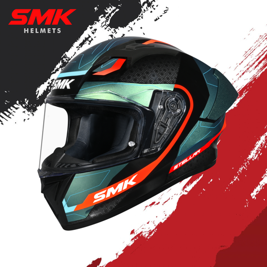 SMK Stellar Sports Flight Gloss Black Blue Orange Chameleon Helmet - GL257C