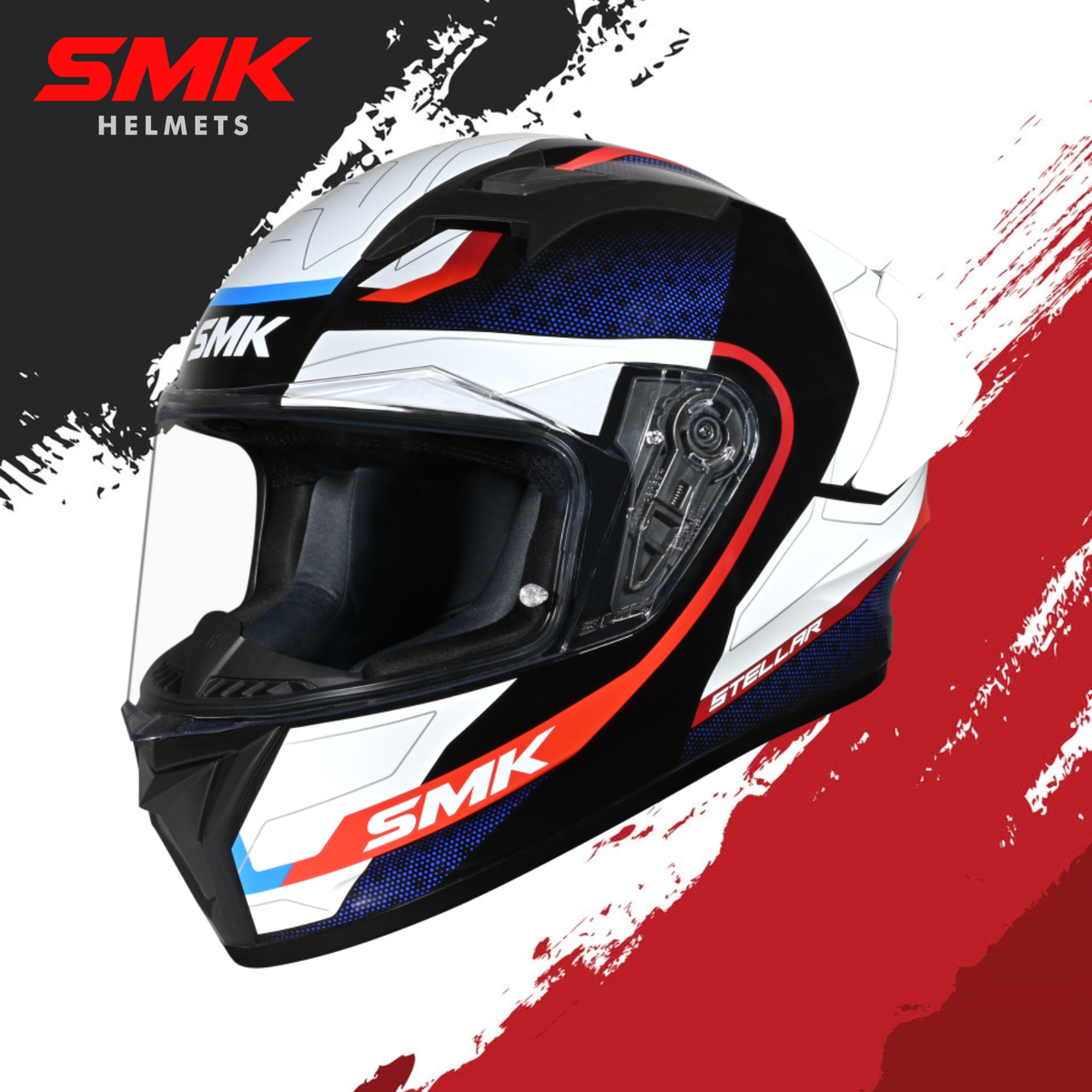 SMK Stellar Sports Flight Gloss Black White Red Helmet - GL213